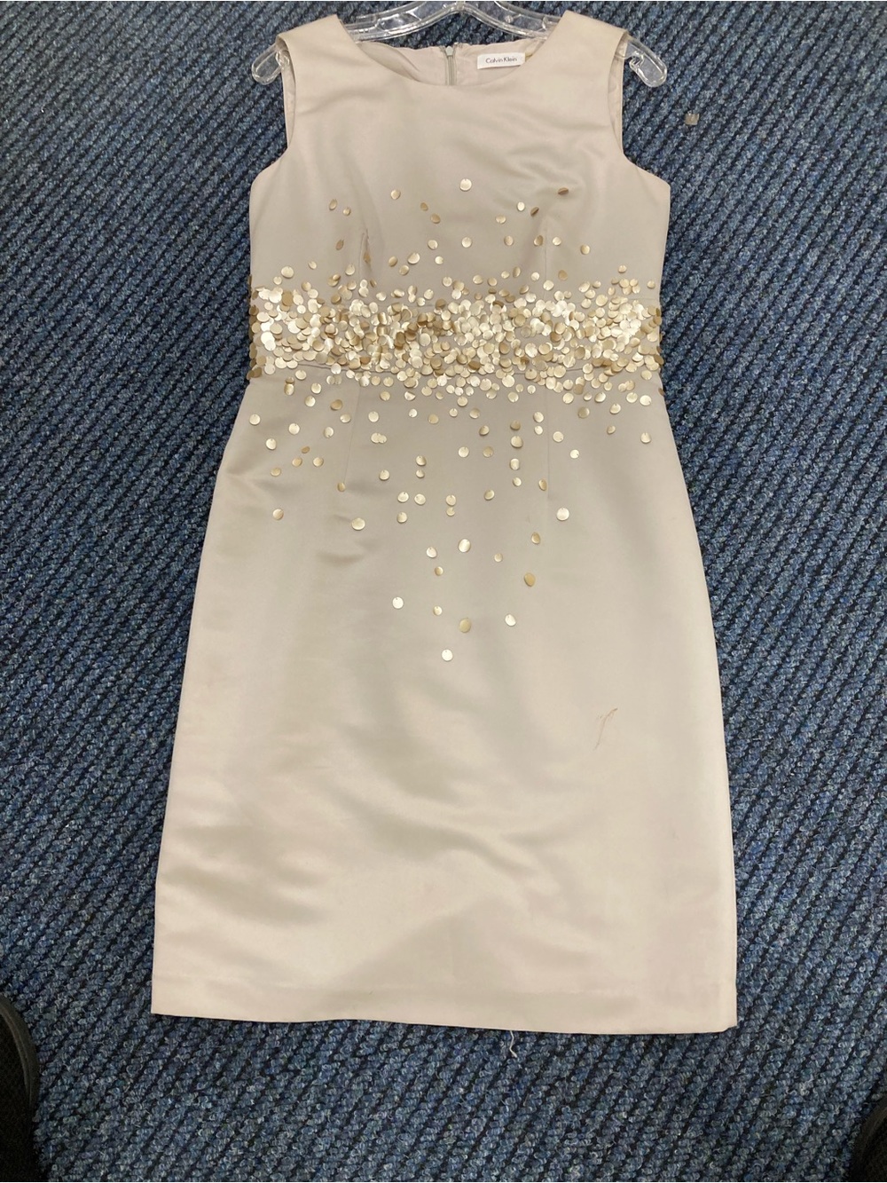 Calvin Klein Ivory Sheath Dress with Gold Sequin Waist